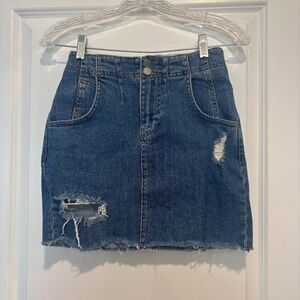 Free People Distressed Mini Denim Skirt